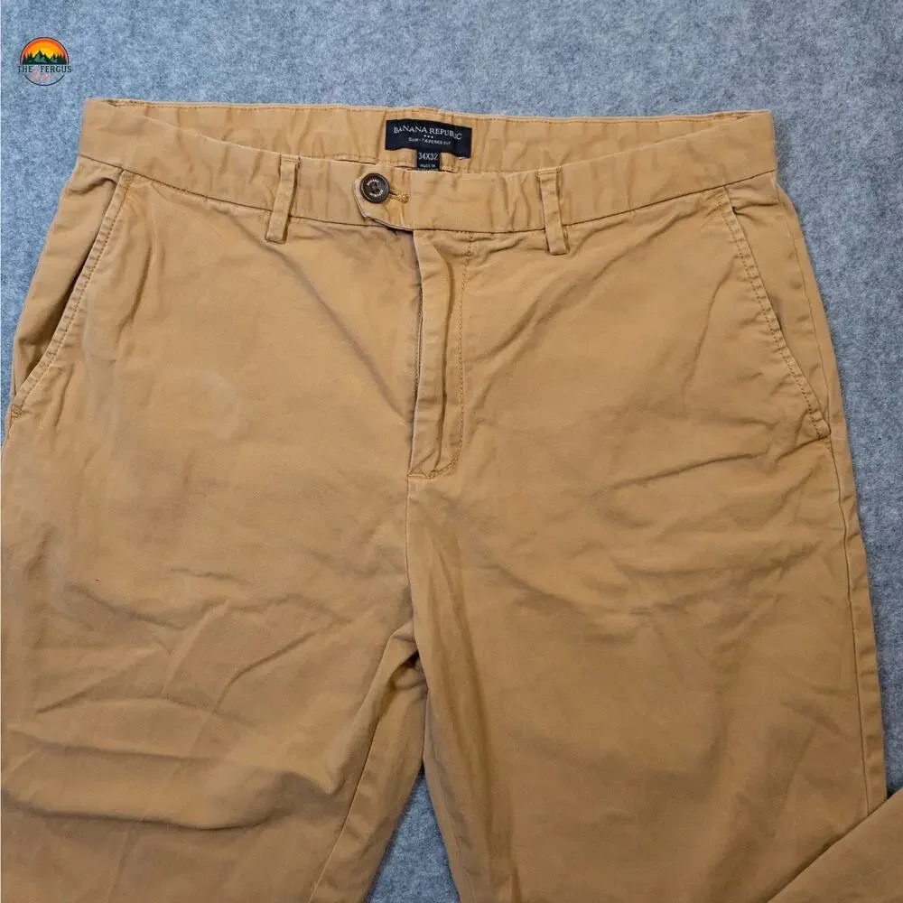 Banana Republic Chino Pants Brown Slim Tapered Fit Pockets Preppy Men's Sz 34X32